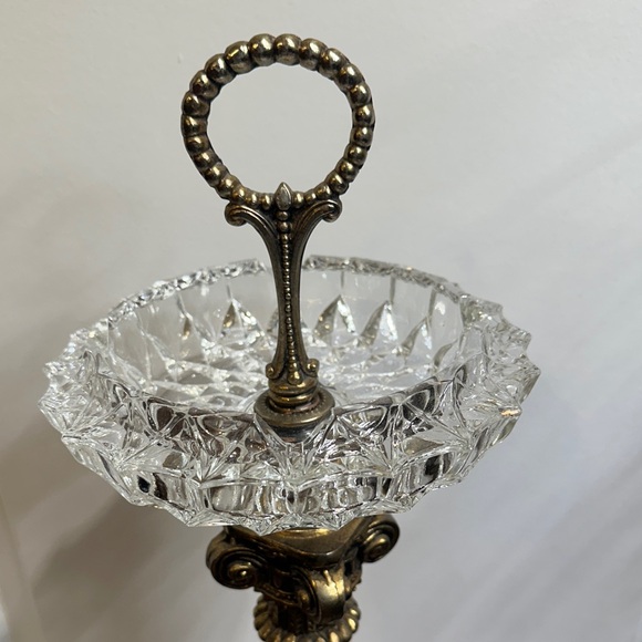 Vintage Floor Ashtray Decorative Antique Brass Marble And Glass Retro - Picture 2 of 4